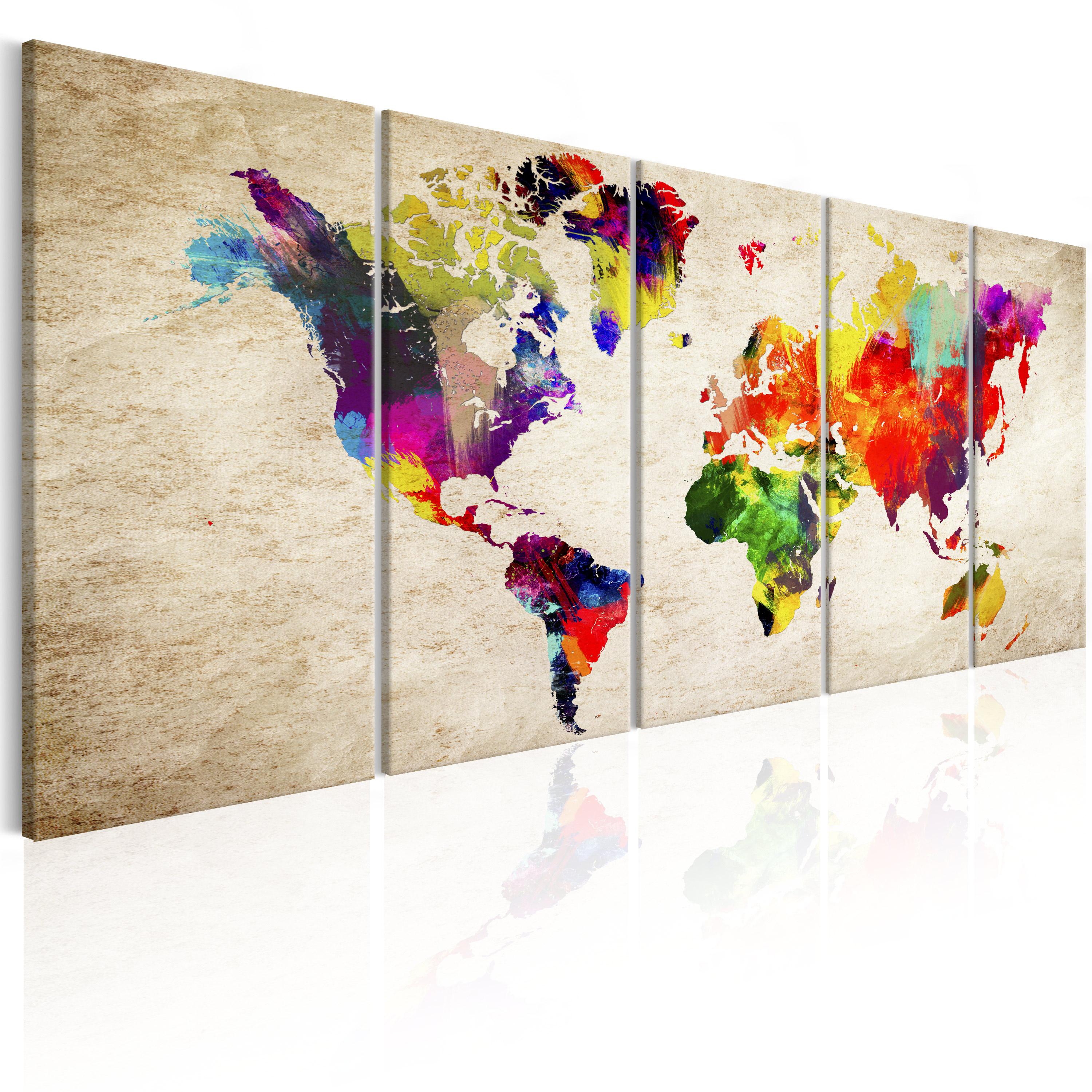 Billede - World Map: Painted World - 200 x 80 cm - På italiensk lærred