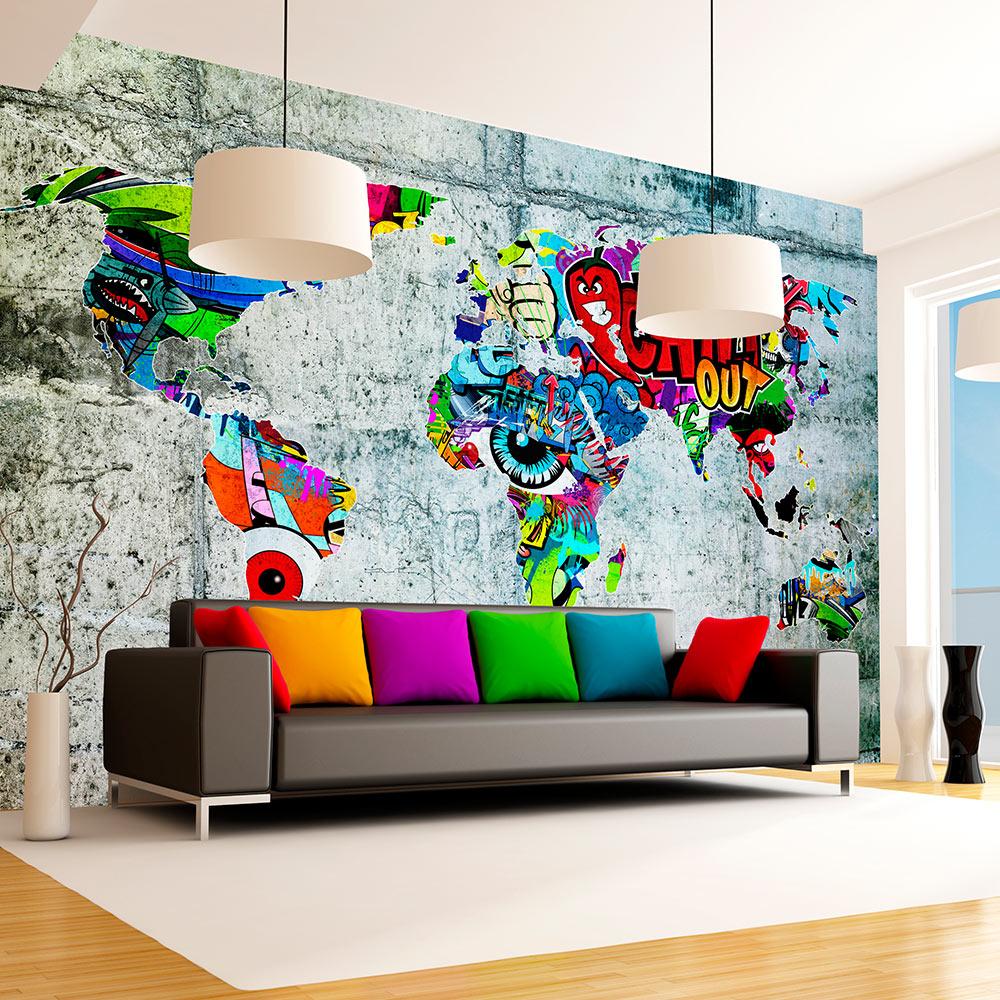 Fototapet - Map - Graffiti - 300 x 210 cm - Premium