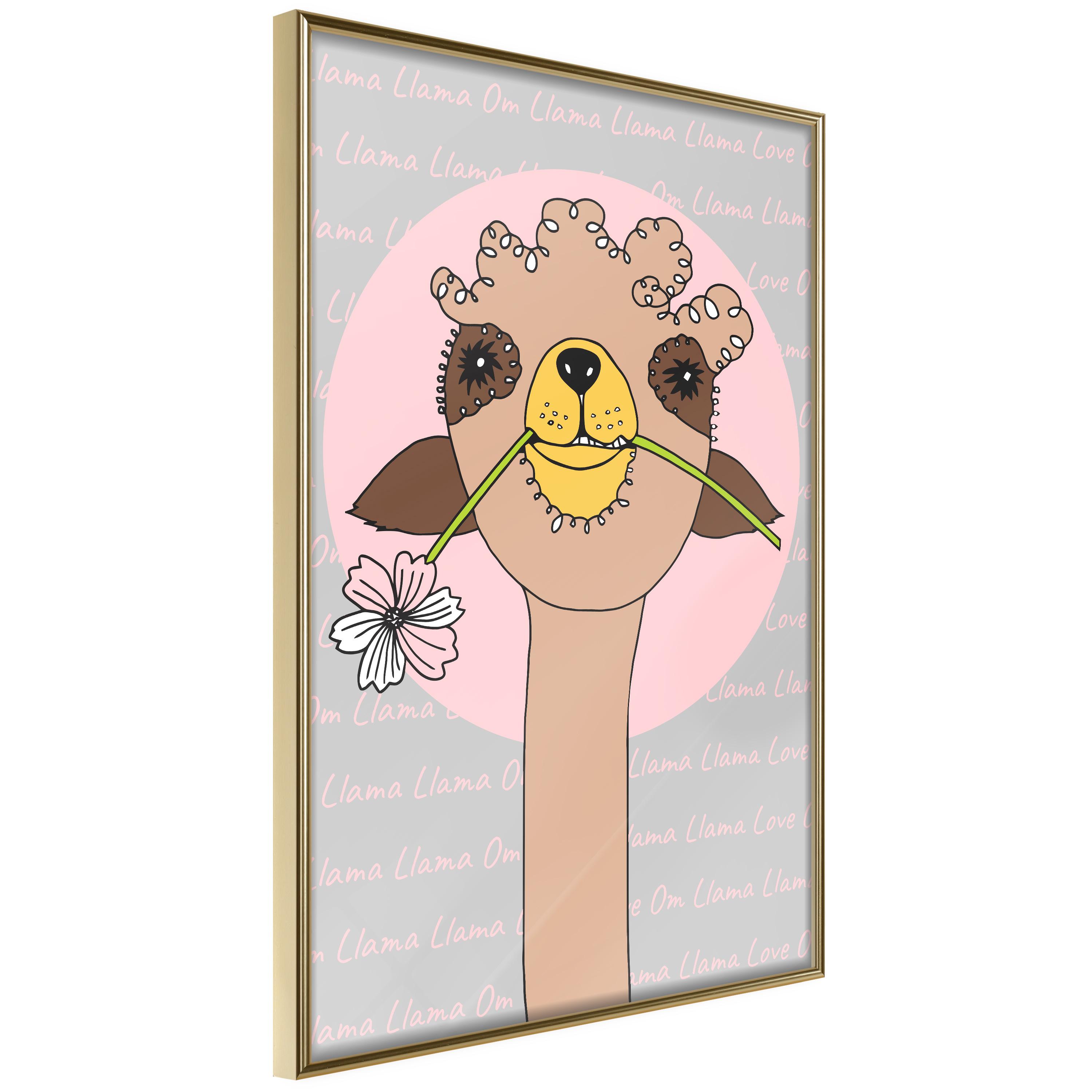 Plakat - Happy Llama - 30 x 45 cm - Guldramme
