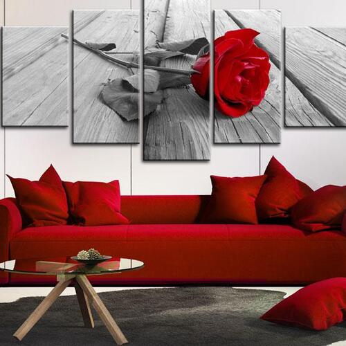 Billede - Rose on Wood (5 dele) Wide Red