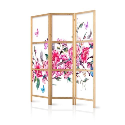Japansk skærmvæg - Japanese Style: Flowers and Butterflies 135 x 161 cm
