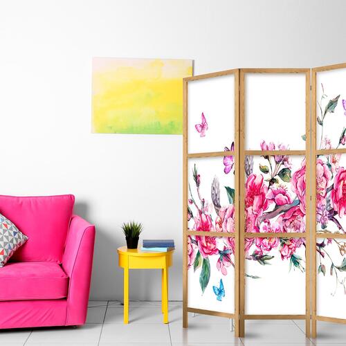 Japansk skærmvæg - Japanese Style: Flowers and Butterflies 135 x 161 cm
