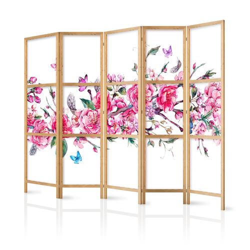 Japansk skærmvæg - Japanese Style: Flowers and Butterflies II 225 x 161 cm