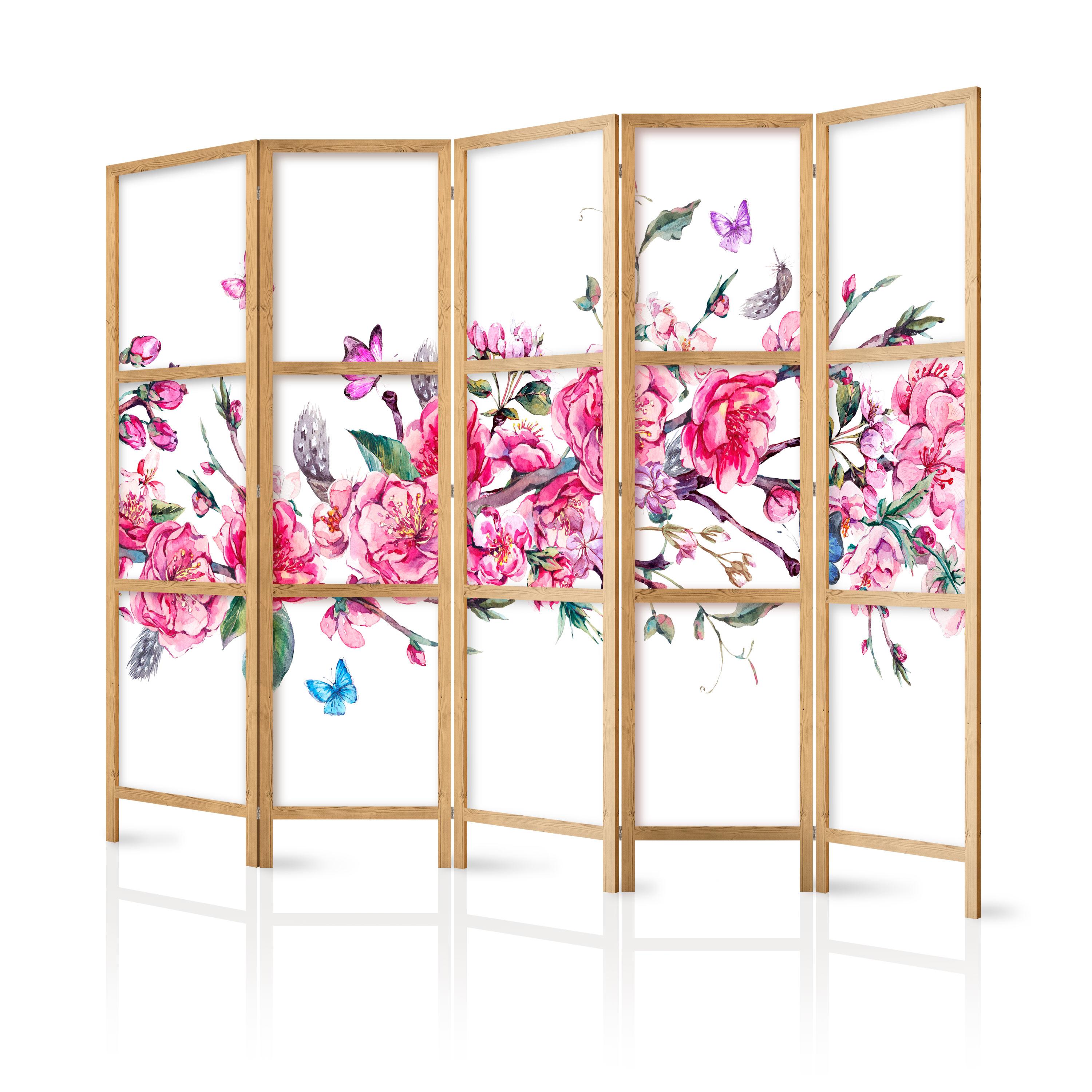 Japansk skærmvæg - Japanese Style: Flowers and Butterflies II 225 x 161 cm