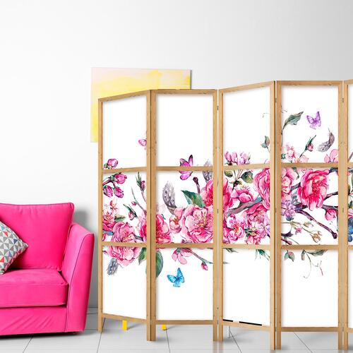 Japansk skærmvæg - Japanese Style: Flowers and Butterflies II 225 x 161 cm