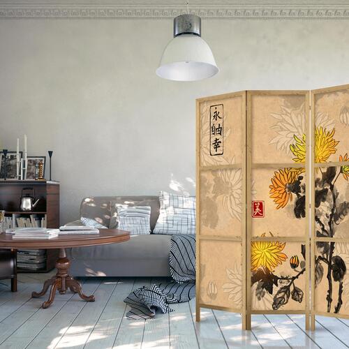 Japansk skærmvæg - Japanese Style: Chrysanthemums 135 x 161 cm