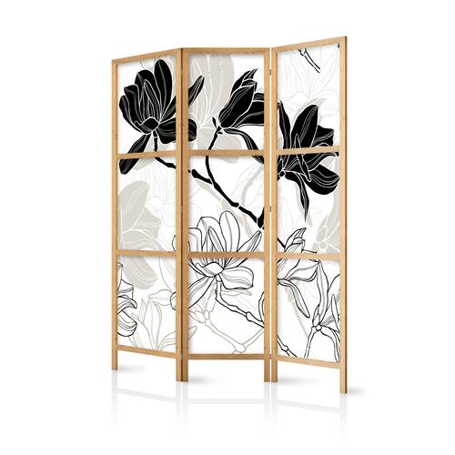 Japansk skærmvæg - Black and White Flowers I 135 x 161 cm