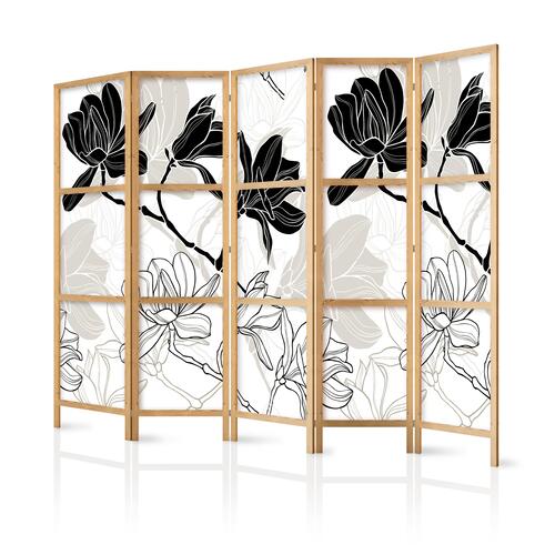 Japansk skærmvæg - Black and White Flowers II 225 x 161 cm