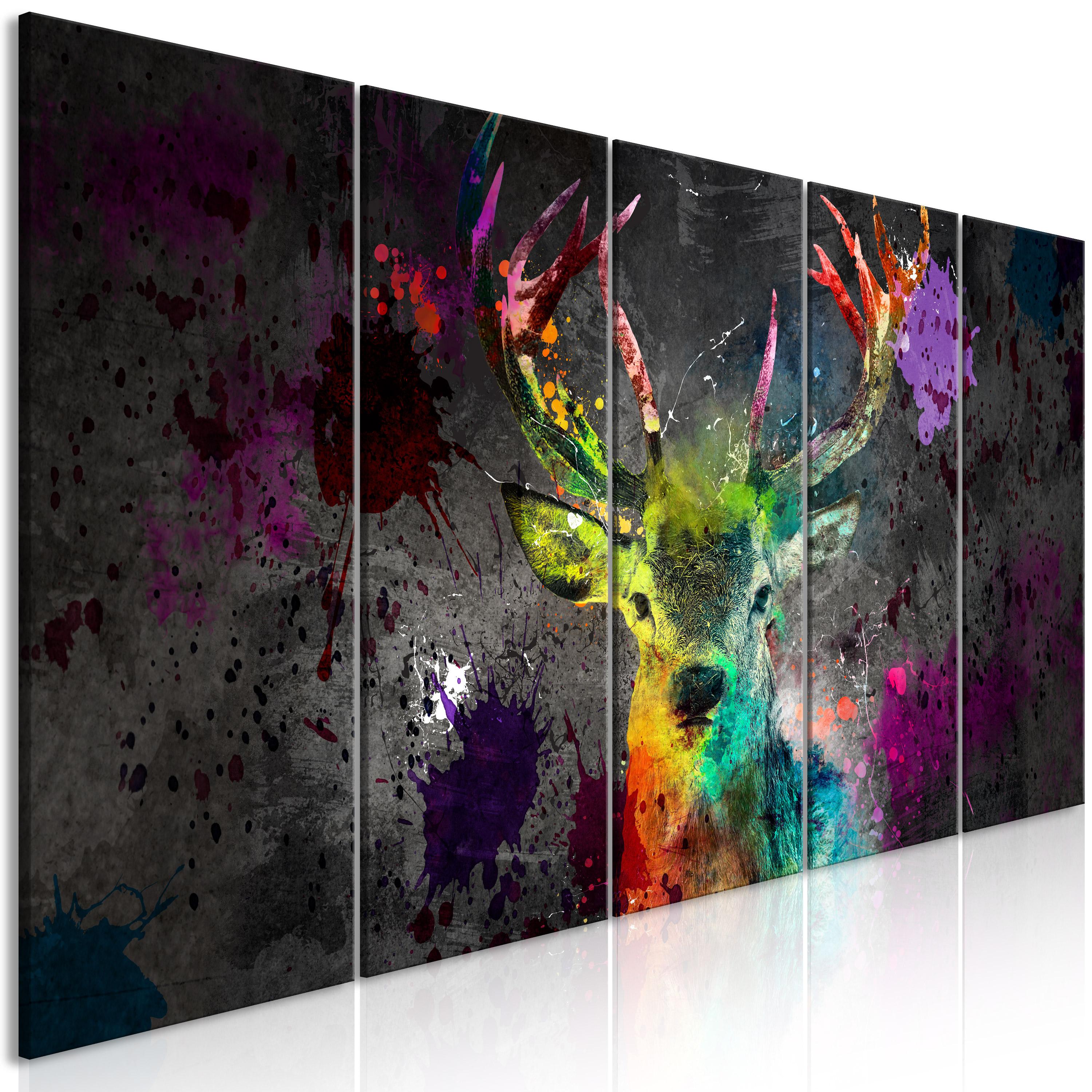 Billede - Rainbow Deer (5 dele) Narrow - 225 x 90 cm - På italiensk lærred