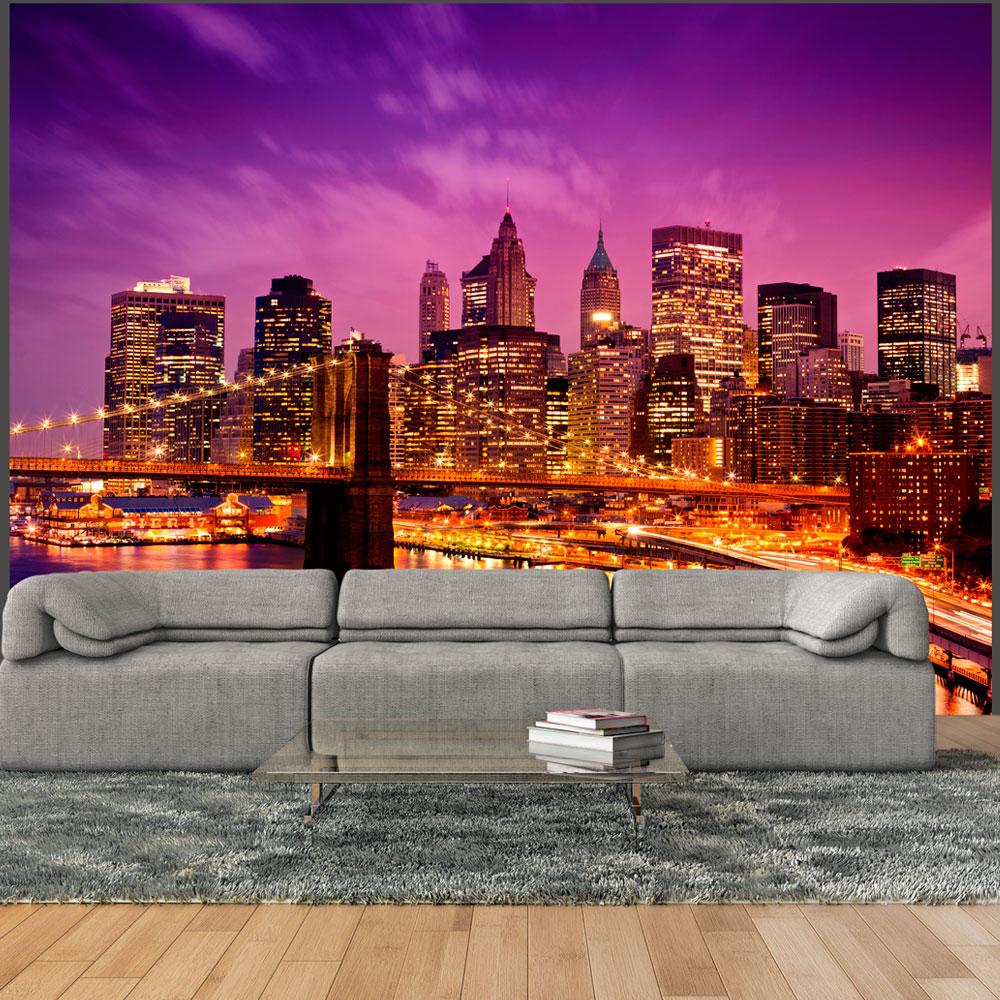 Fototapet - Manhattan og Brooklyn Bridge by night - 250 x 193 cm - Standard