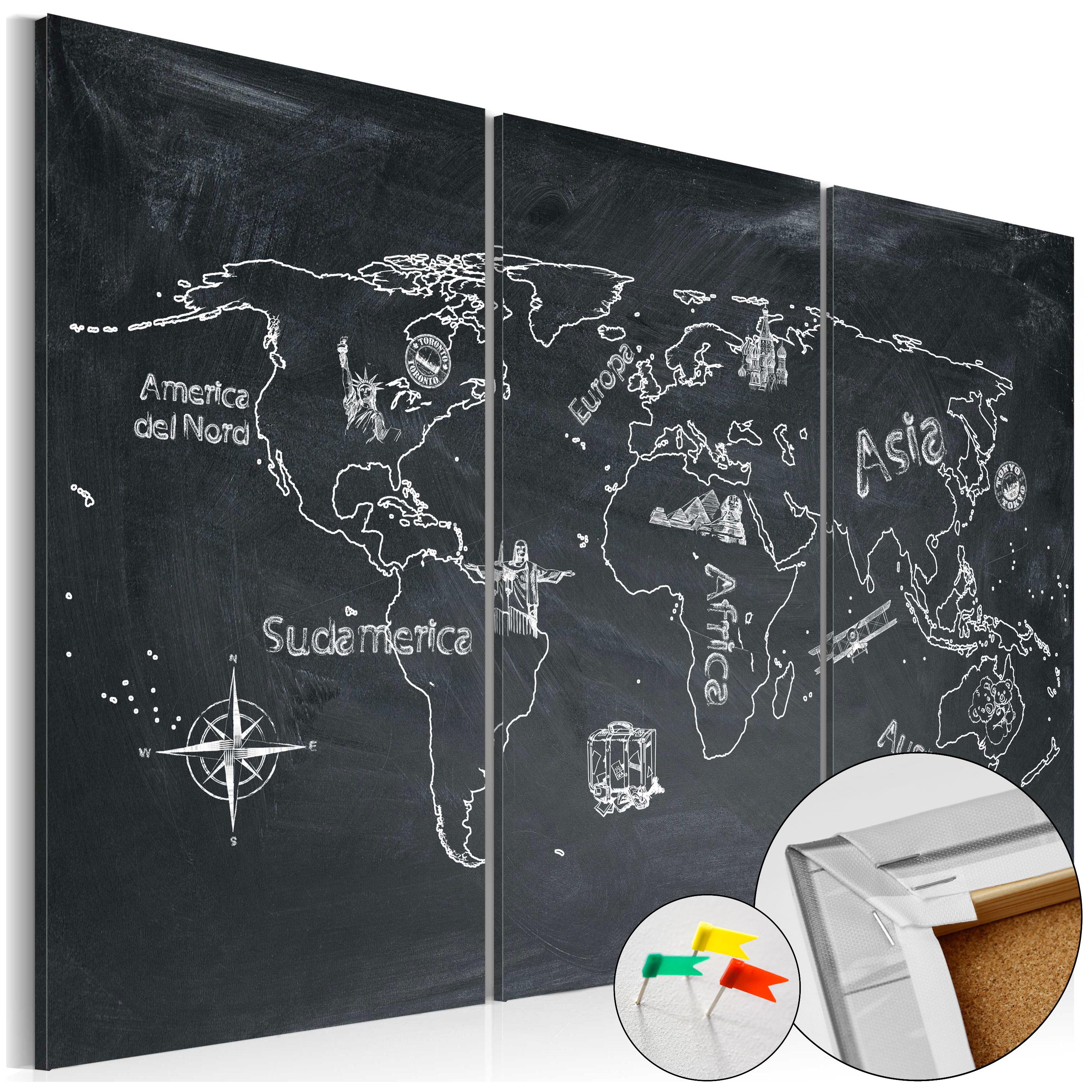 Billede på kork Geography lesson - verdenskort opslagstavle i kork - 60 x 40 cm