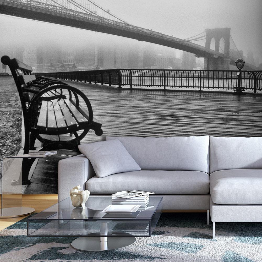Fototapet - A Foggy Day on the Brooklyn Bridge - 250 x 175 cm - Standard
