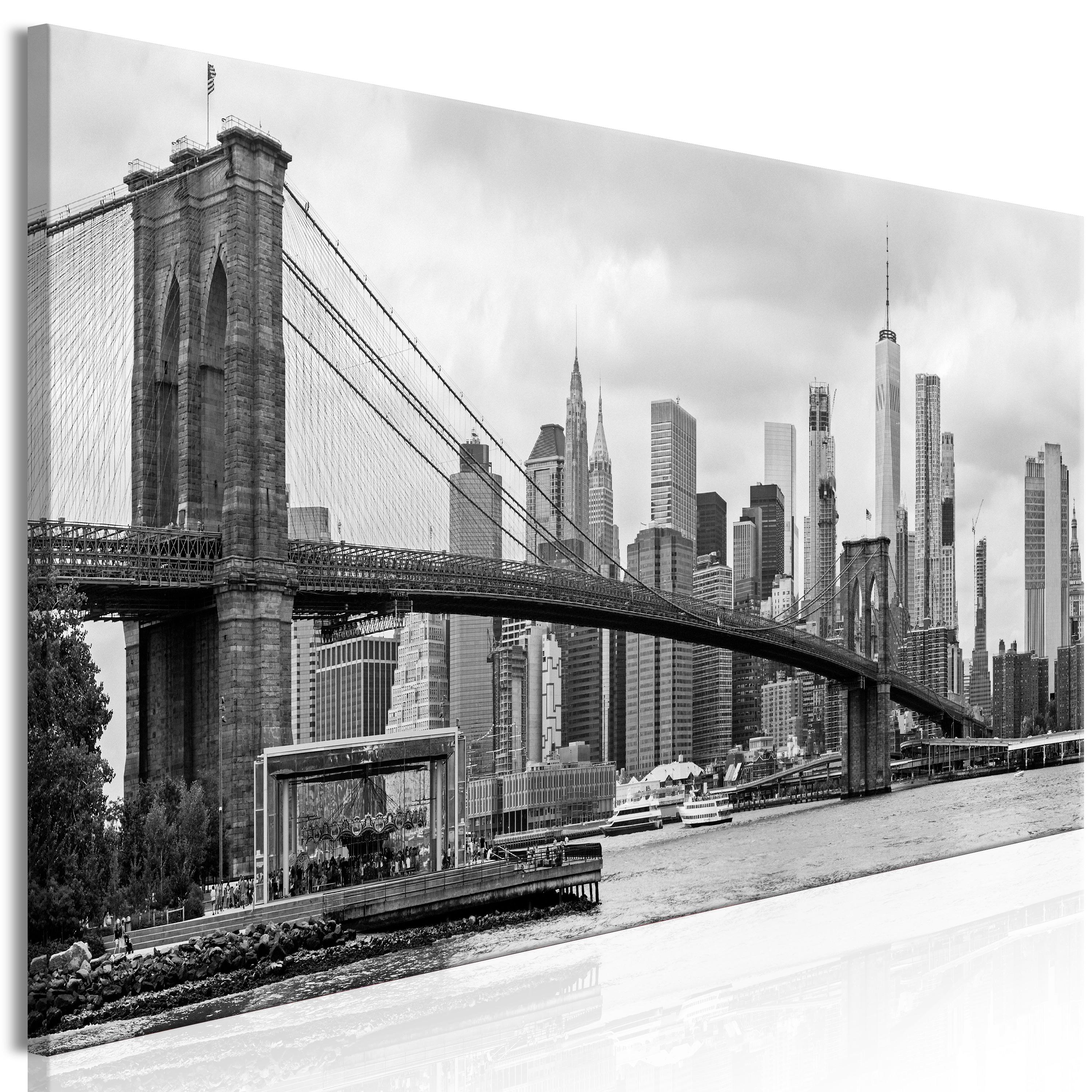 Billede - Road to Manhattan (1 Part) Narrow Black and White - 120 x 40 cm - På italiensk lærred
