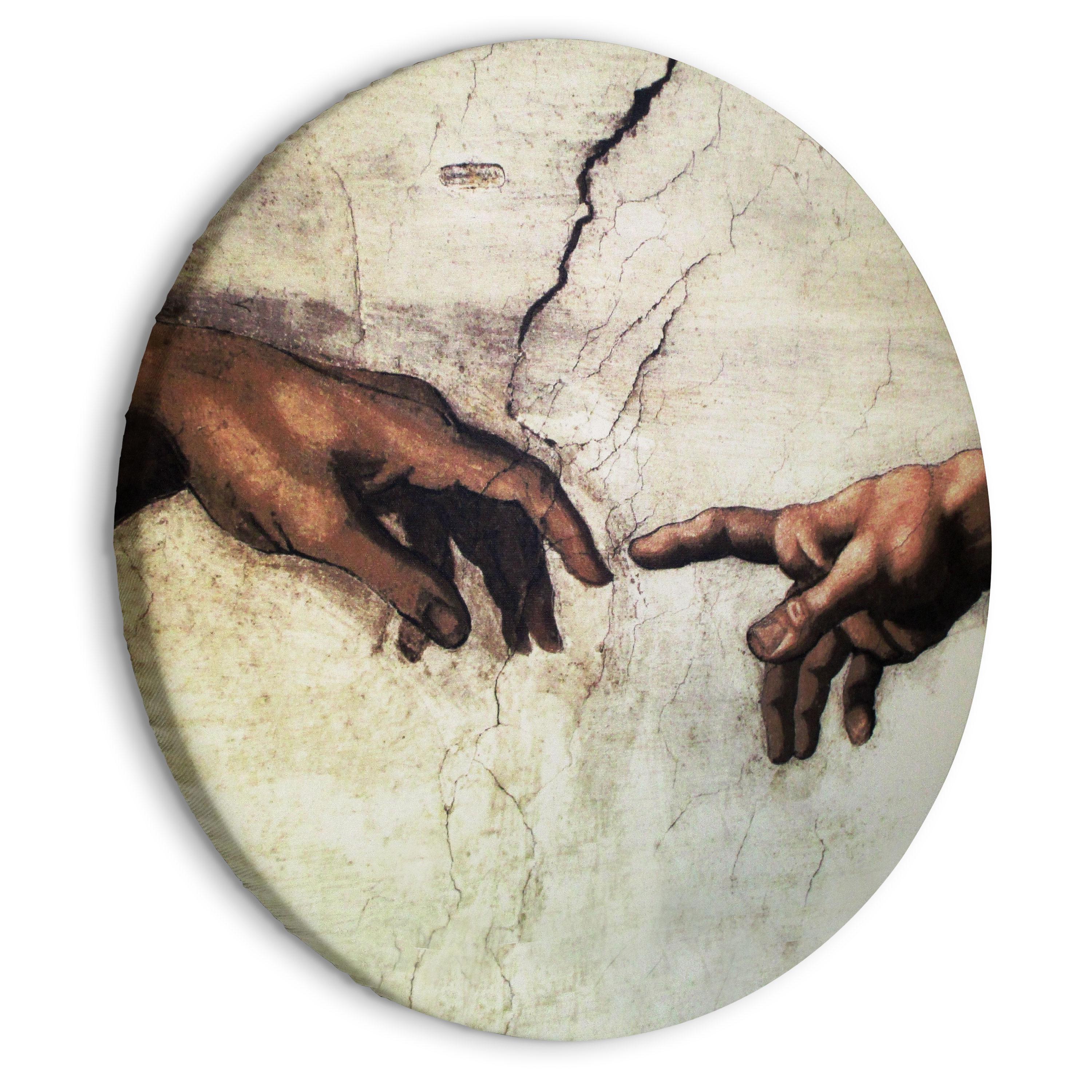 Rundt lærredsprint - The Creation of Adam - hands from a fresco by Michelangelo