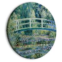 Rundt lærredsprint - Japanese Bridge at Giverny Claude Monet - Spring Landscape of a Forest With a R