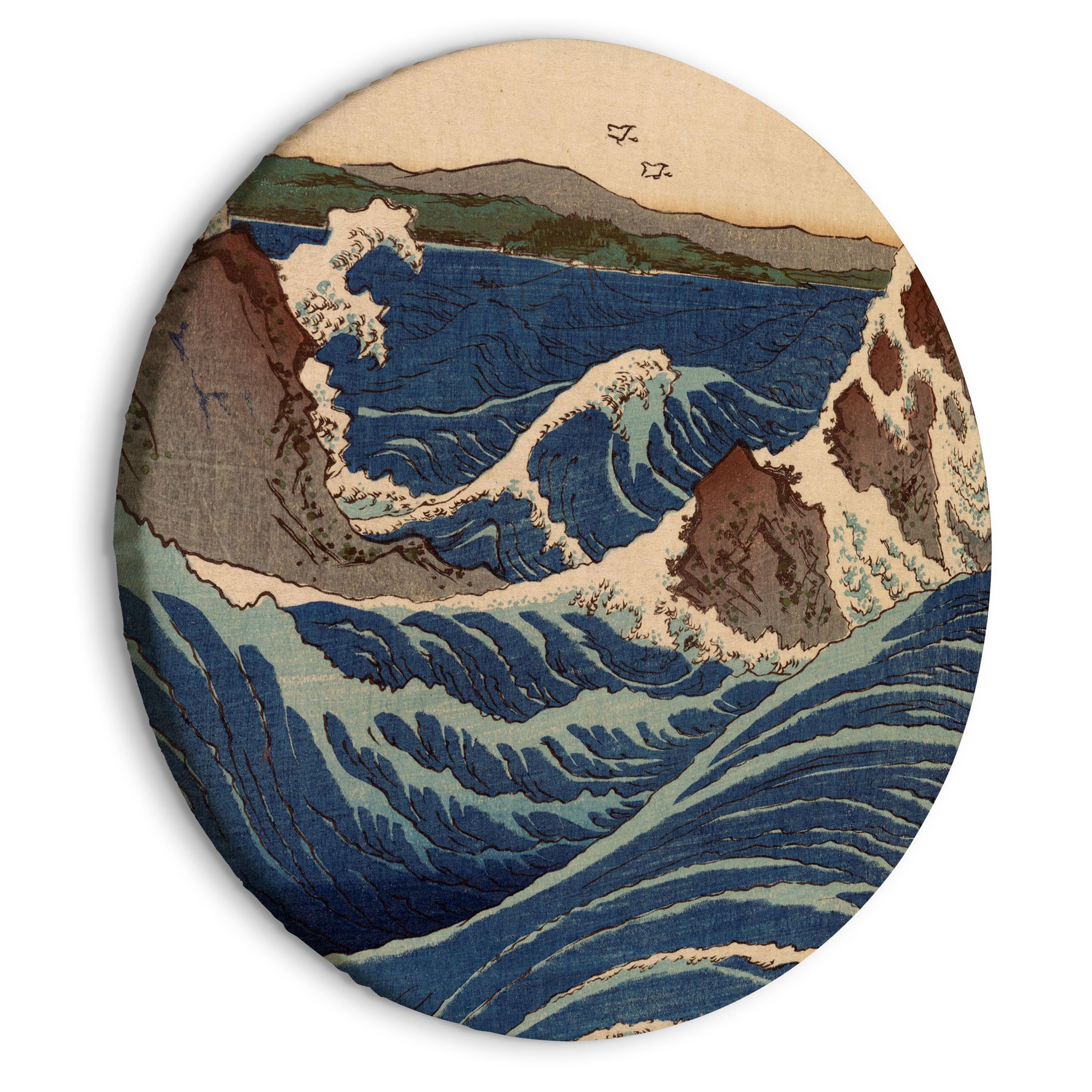 Rundt lærredsprint - Japanese Woodcut Utagawa Hiroshige - Great Blue Wave - 60 x 60 cm