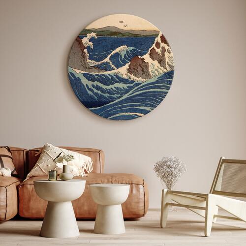 Rundt lærredsprint - Japanese Woodcut Utagawa Hiroshige - Great Blue Wave