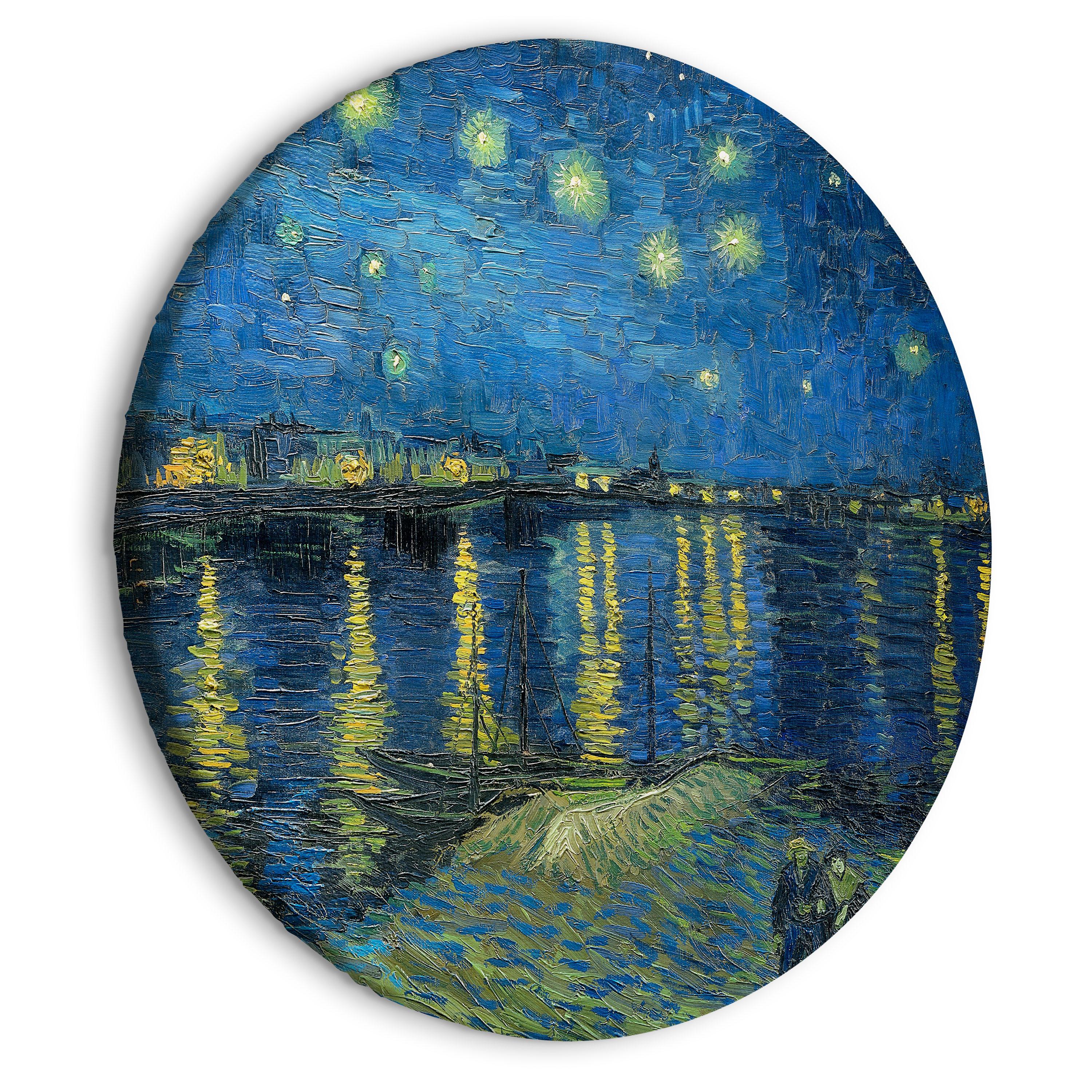 Rundt lærredsprint - Vincent Van Gogh - Starry Night Over the Rhone - A Boat Against the Background