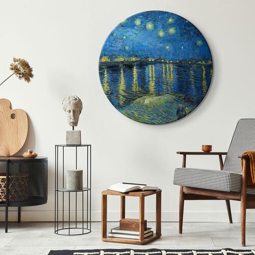 Rundt lærredsprint - Vincent Van Gogh - Starry Night Over the Rhone - A Boat Against the Background