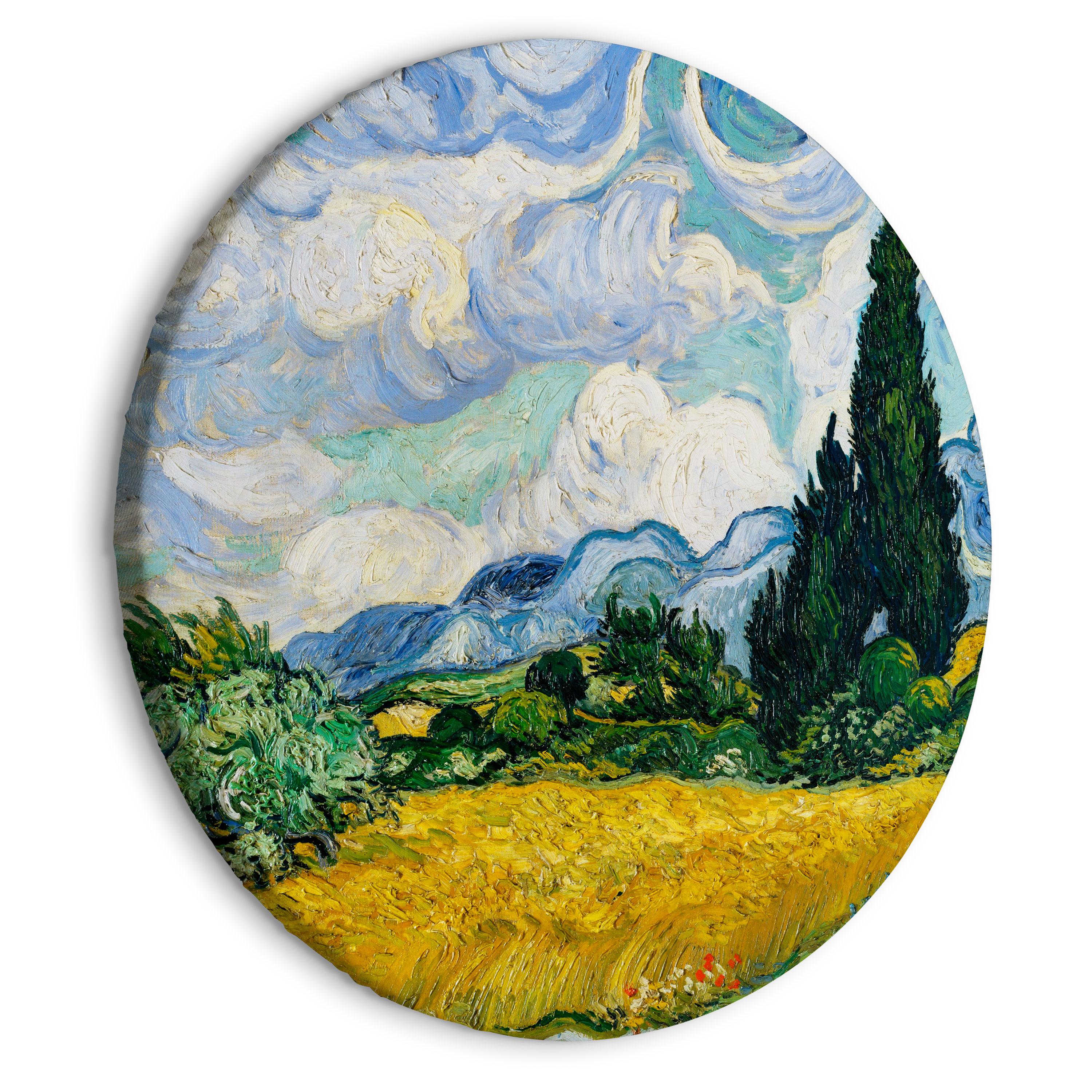 Rundt lærredsprint - Vincent Van Gogh - A Landscape With a Yellow Field of Chrysanthemum and a Cypre - 40 x 40 cm