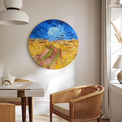 Rundt lærredsprint - Wheat Field With Crows, Vincent Van Gogh - Summer Countryside Landscape