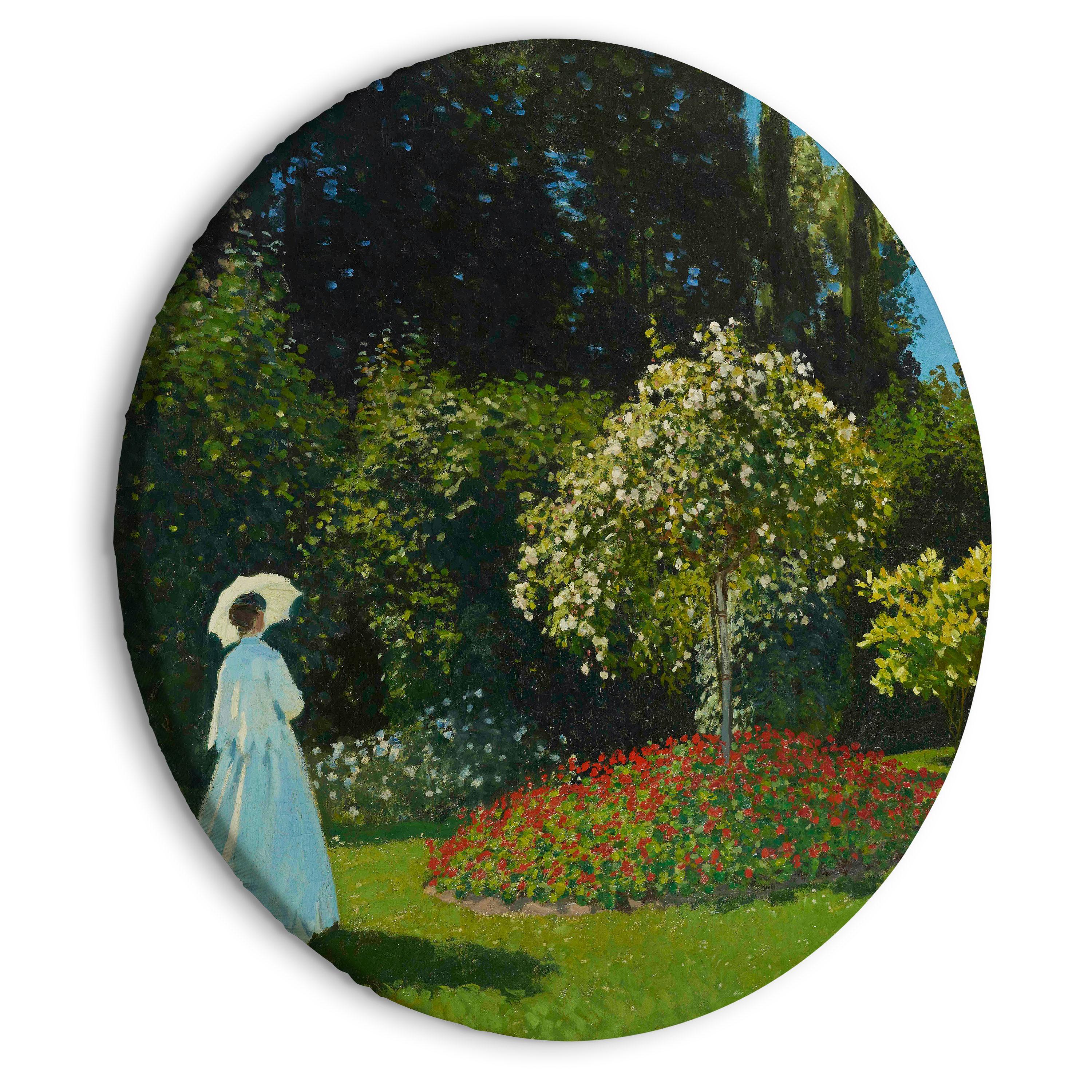 Rundt lærredsprint - Woman in the Garden by Claude Monet - A Landscape of Vegetation in Spring - 40 x 40 cm