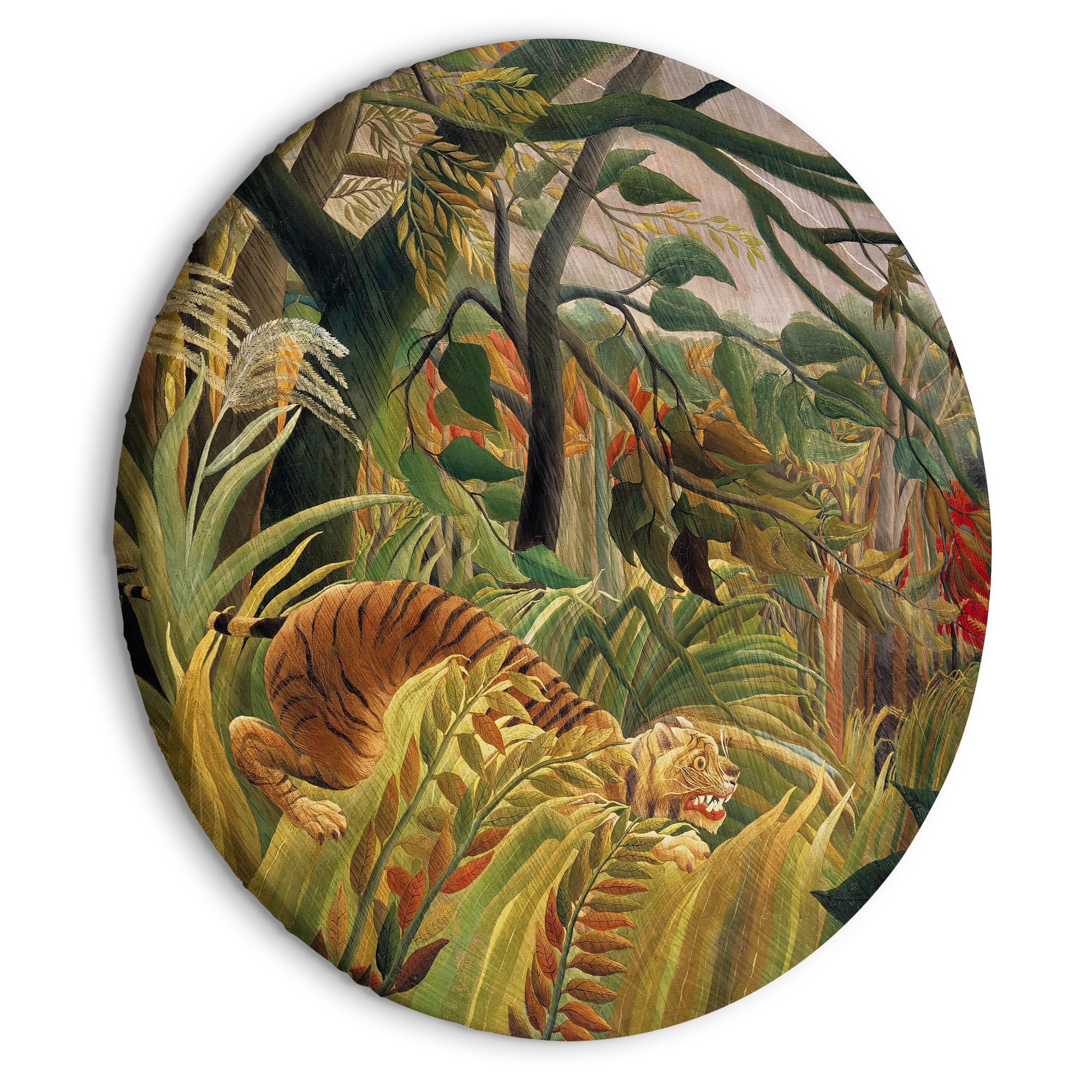 Rundt lærredsprint - Tiger in a Tropical Storm (Henri Rousseau) - 40 x 40 cm