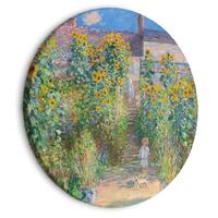 Rundt lærredsprint - Claude Monets Garden at Vétheuil - Farmhouse With Sunflowers
