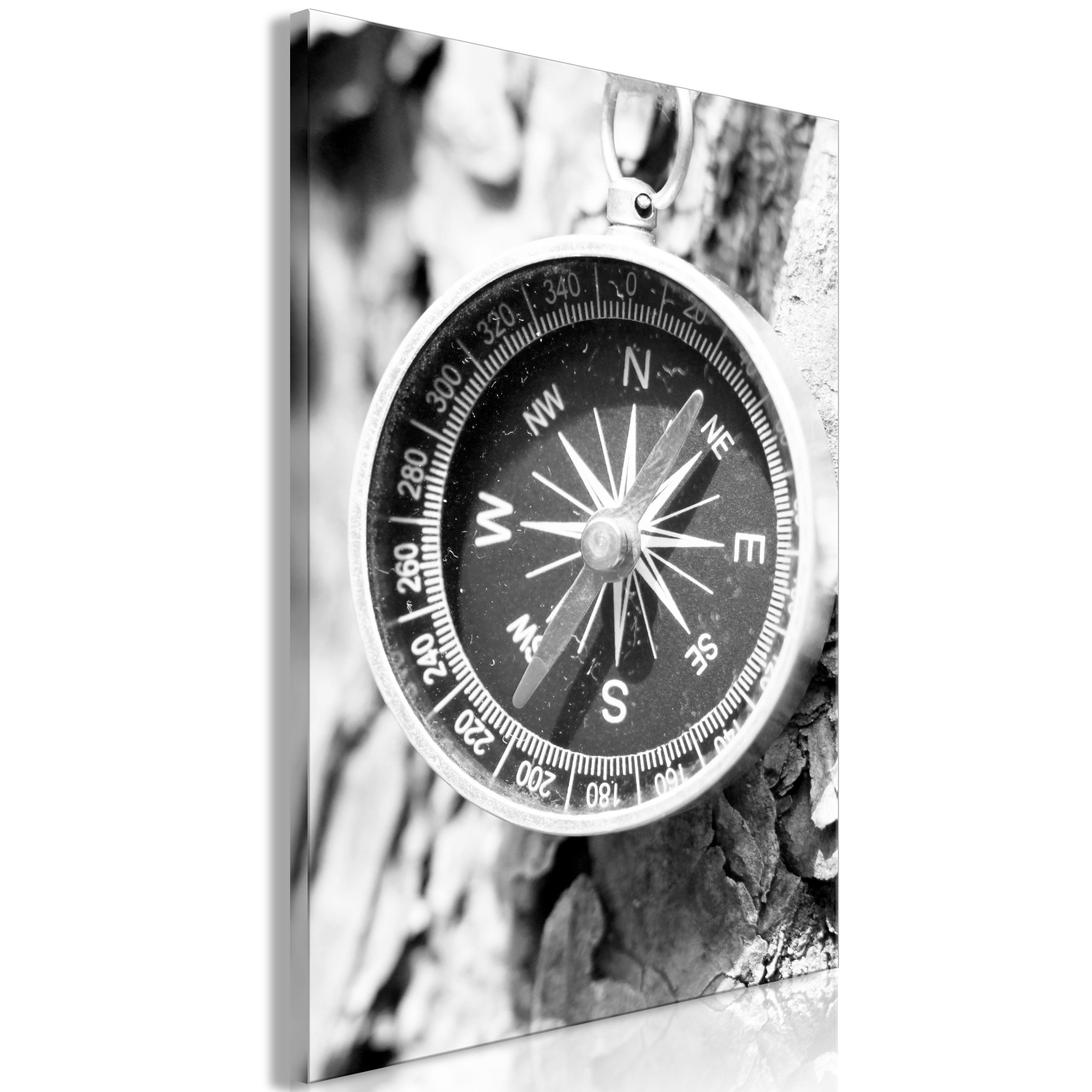 Billede - Black and White Compass (1 Part) Vertical - 40 x 60 cm - På italiensk lærred