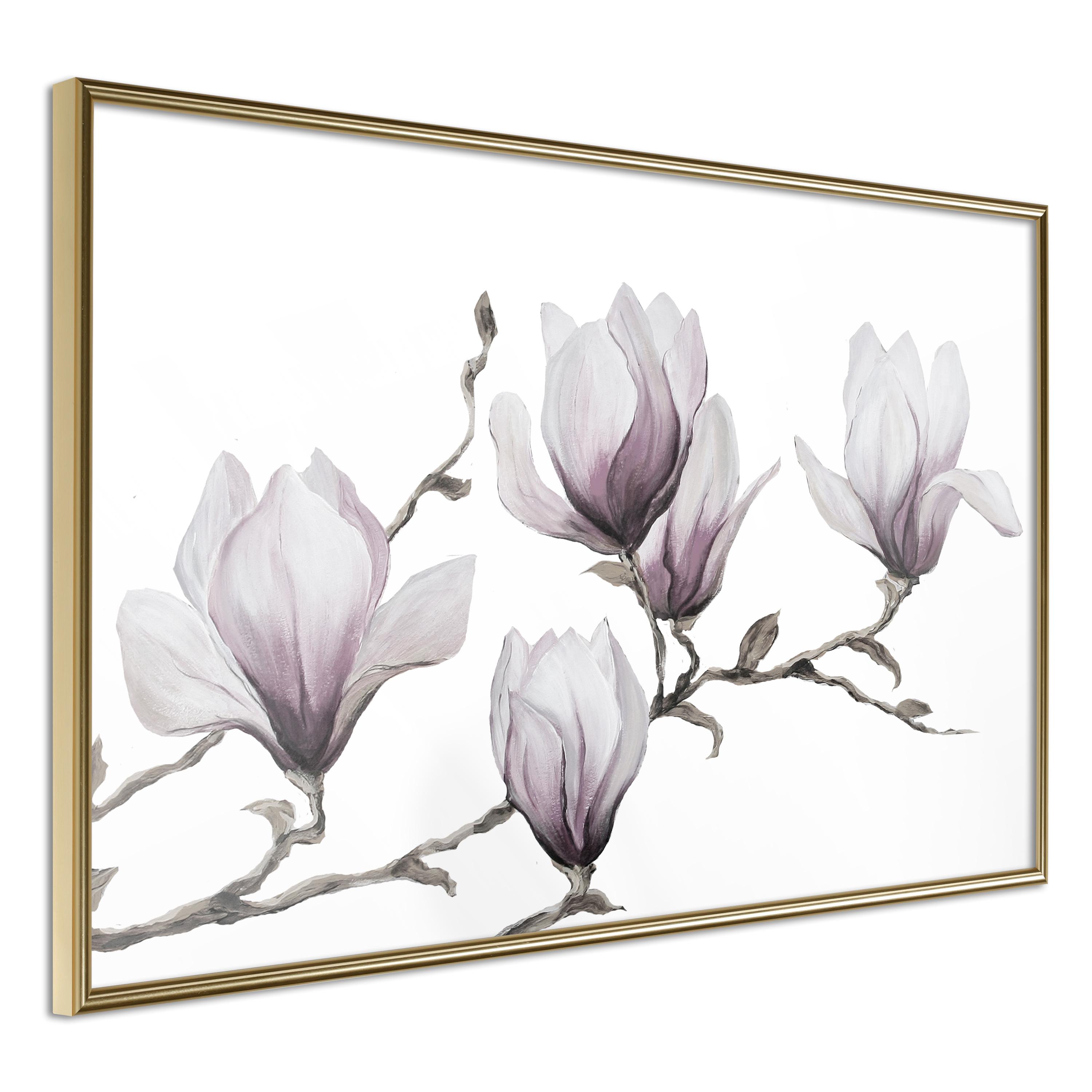 Plakat - Painted Magnolias - 90 x 60 cm - Guldramme