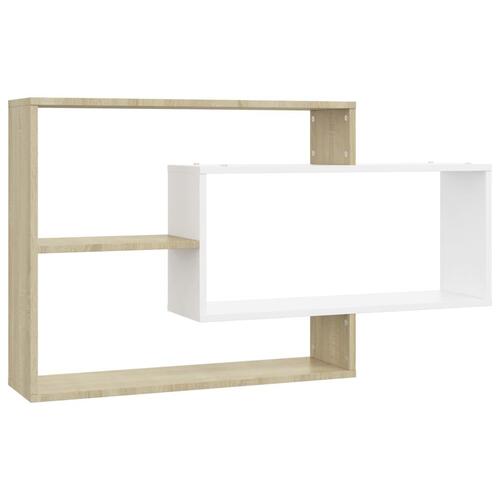 Væghylder 104x20x58,5 cm spånplade hvid og sonoma-eg