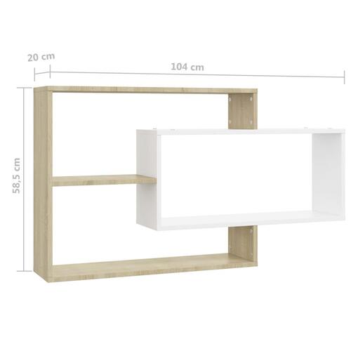 Væghylder 104x20x58,5 cm spånplade hvid og sonoma-eg