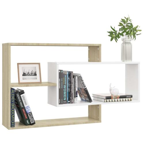Væghylder 104x20x58,5 cm spånplade hvid og sonoma-eg