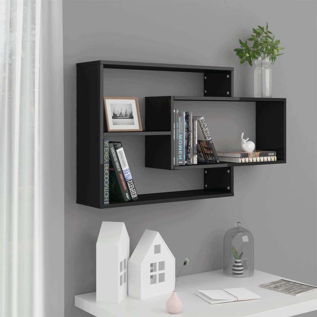 Væghylder 104x20x58,5 cm konstrueret træ sort højglans