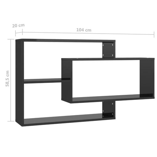 Væghylder 104x20x58,5 cm spånplade sort højglans