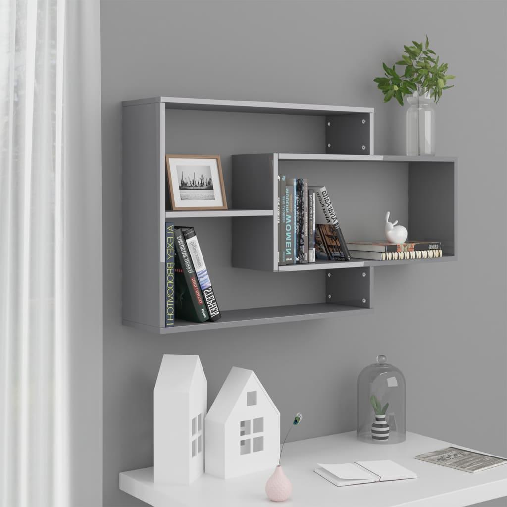 Væghylder 104x20x58,5 cm konstrueret træ grå højglans