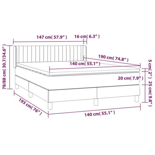 Kontinentalseng med madras 140x190 cm stof cremefarvet