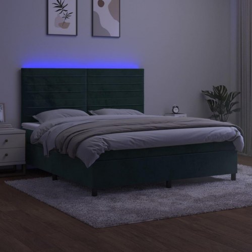Kontinentalseng i fløjl med LED-lys 160×200 cm - mørkegrøn