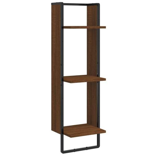 Vægreol med 3 hylder 30x25x100 cm konstrueret træ brunt eg
