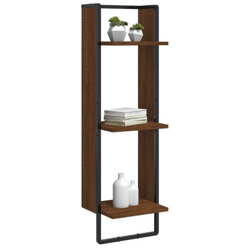 Vægreol med 3 hylder 30x25x100 cm konstrueret træ brunt eg