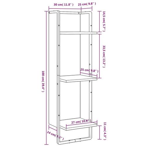 Vægreol med 3 hylder 30x25x100 cm konstrueret træ brunt eg