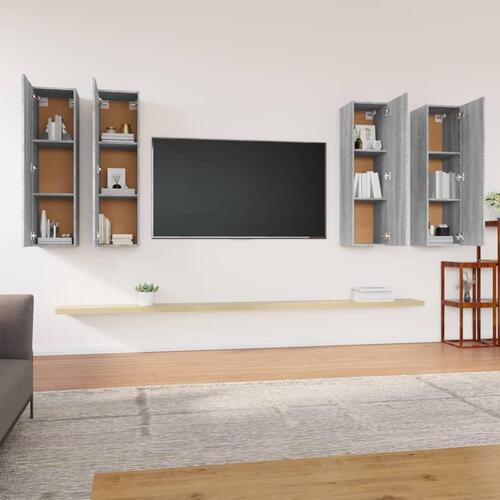 Tv-skabe 4 stk. 30,5x30x110 cm konstrueret træ grå sonoma-eg