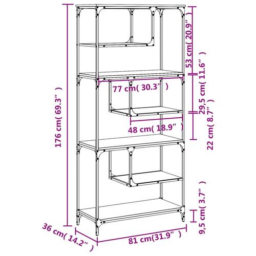 Bogreol 81x36x176 cm konstrueret træ sort