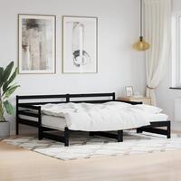 Daybed med udtræk 80x200 cm massivt fyrretræ sort