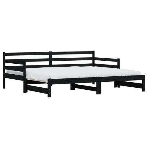 Daybed med udtræk 80x200 cm massivt fyrretræ sort