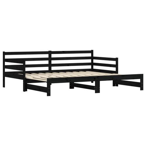 Daybed med udtræk 80x200 cm massivt fyrretræ sort