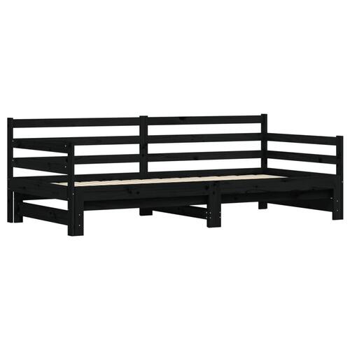 Daybed med udtræk 80x200 cm massivt fyrretræ sort