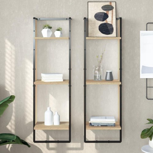 Vægreol med 3 hylder - 30×25×100 cm, konstrueret træ i sonoma-eg