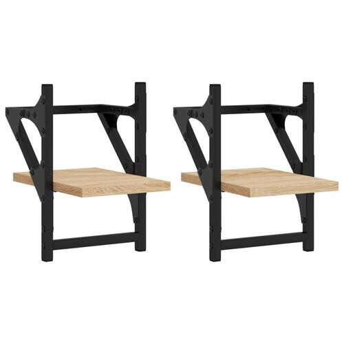 Væghylder med stænger 2 stk. 20x25x30 cm sonoma-eg