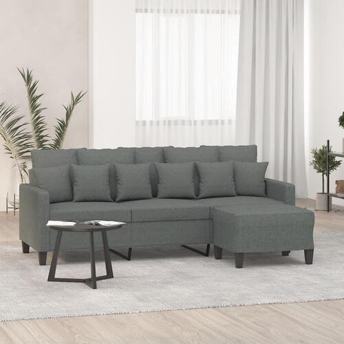 3-personers sofa med fodskammel 180 cm stof Mørkegrå